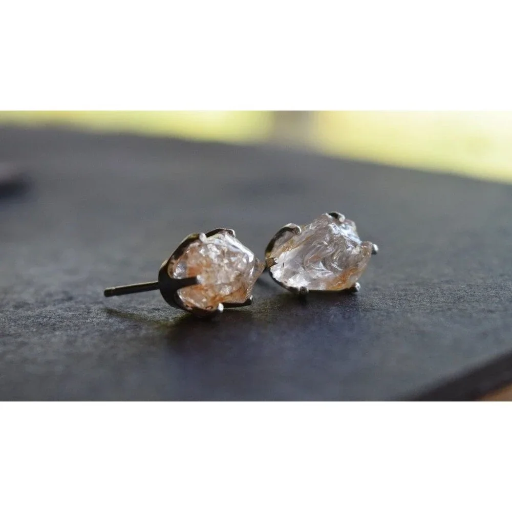 Lake County diamond earrings, 925 sterling silver, raw gemstones